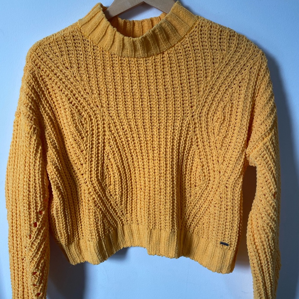 Yellow Cable Knit Sweater with Mockneck